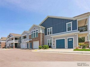 Exterior shot of one of the buildings at Wrenfield at Pleasant View, a 300-unit upscale community in Madison, Wis.