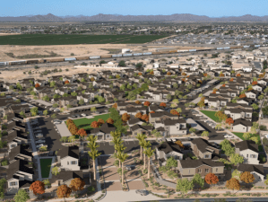 Aerial rendering of Saddleback Village at Stonegate, a BTR affordable community in Ariz.