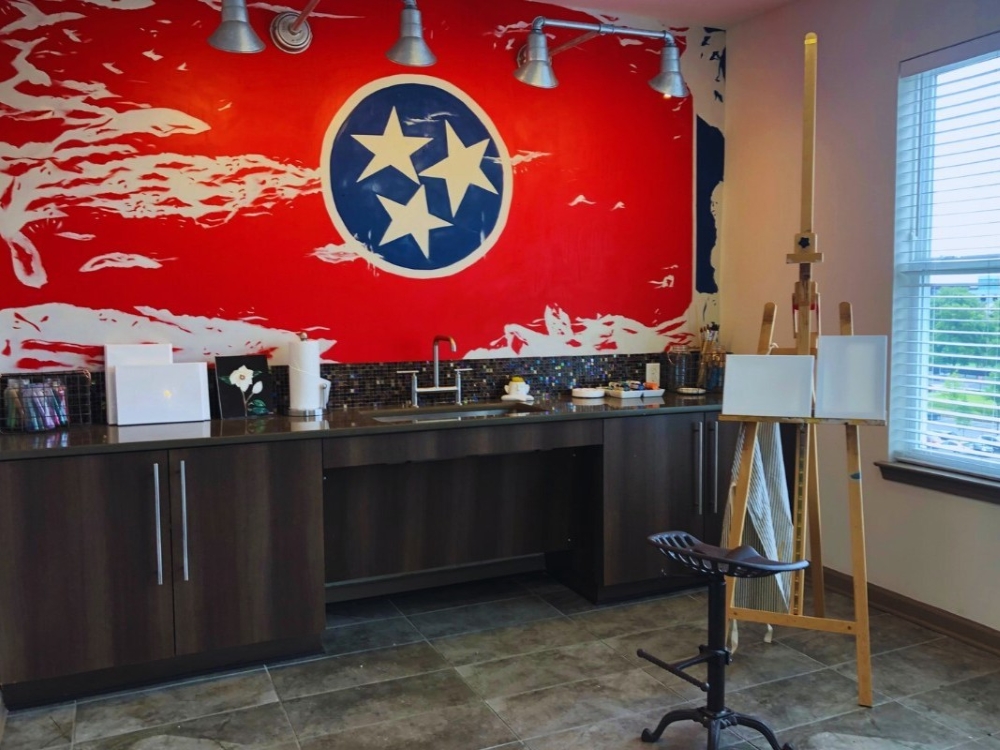 The art studio at 909 Flats, a community in Nashville, Tenn.