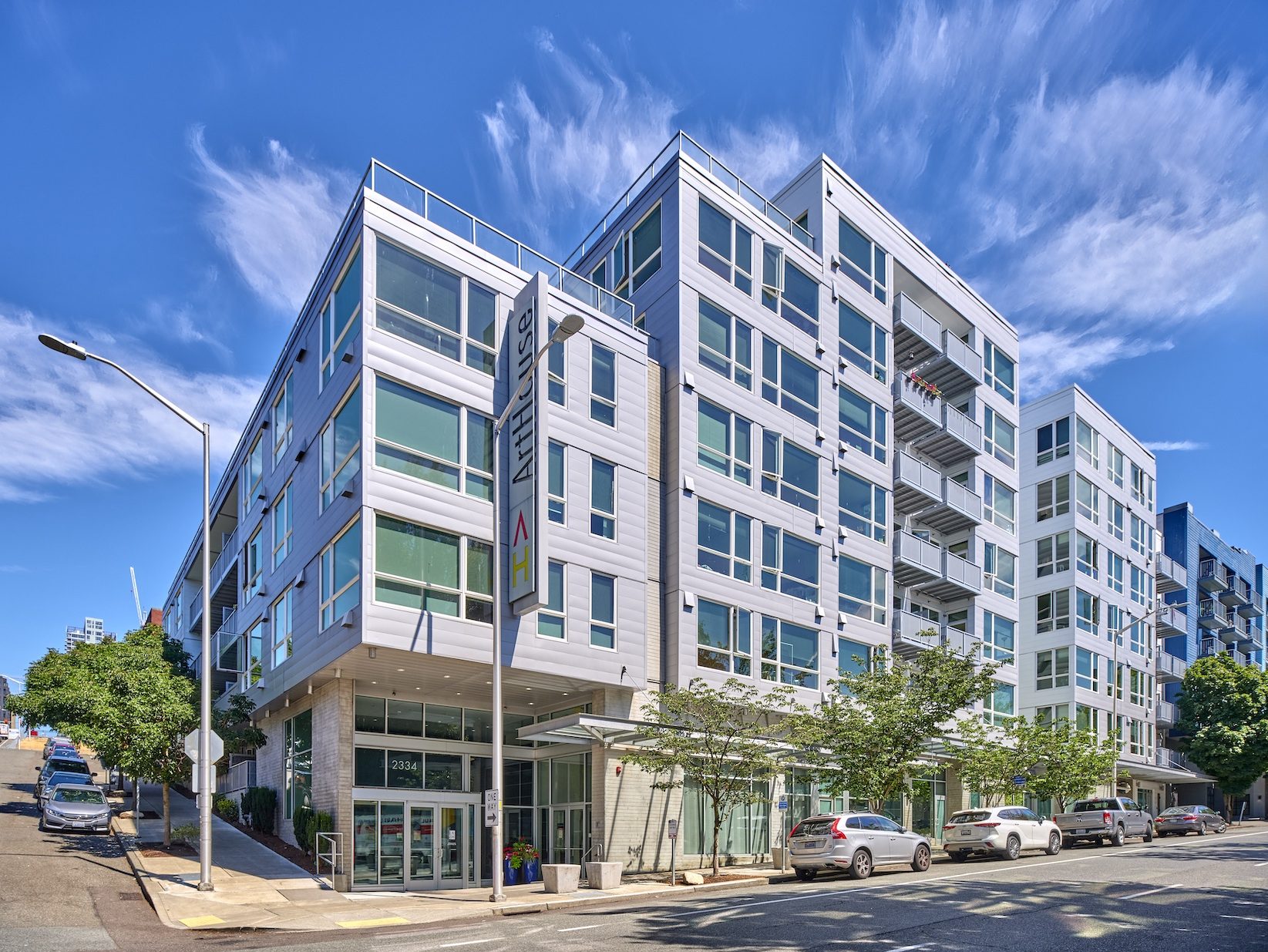 Exterior shot of ArtHouse Apartments, a 139-unit community in Seattle.