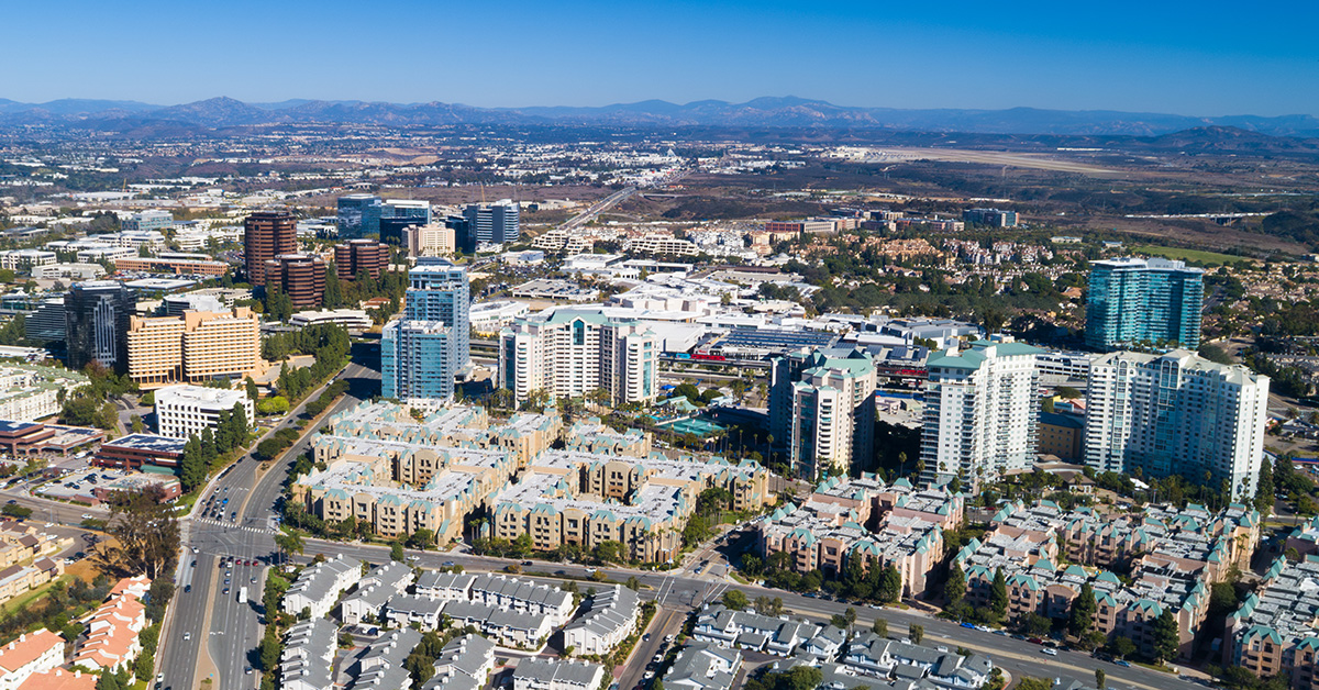 Aerial of the University City district in San Diego, California.