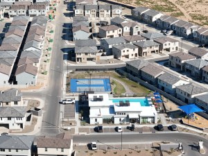 Aerial rendering depicting a build-to-rent property by Sunstone Two Tree.