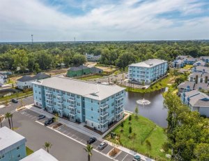 An aerial image of Surf A1A Apartments, an apartment community in Atlantic Beach, Fla