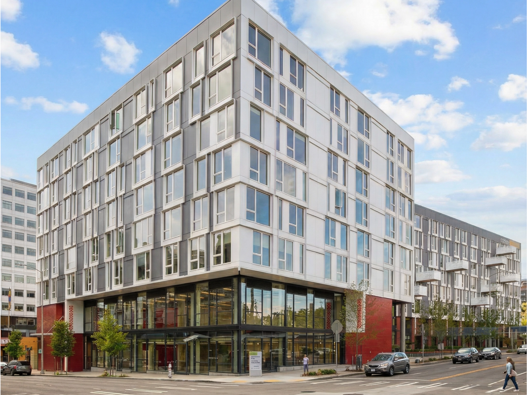 Exterior shot of the multi-story building 8th & Republican in Seattle