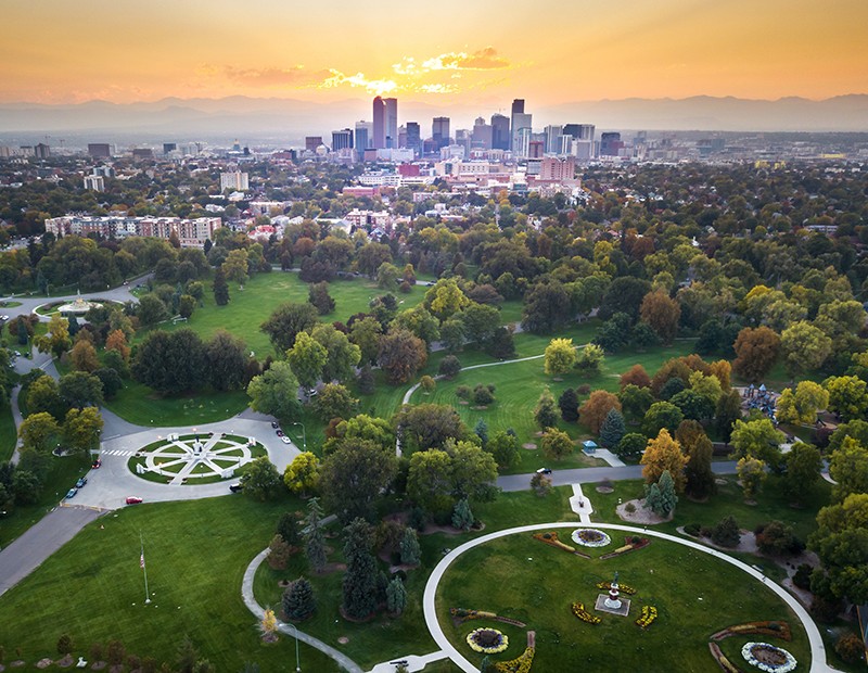 A photo of the Denver skyline