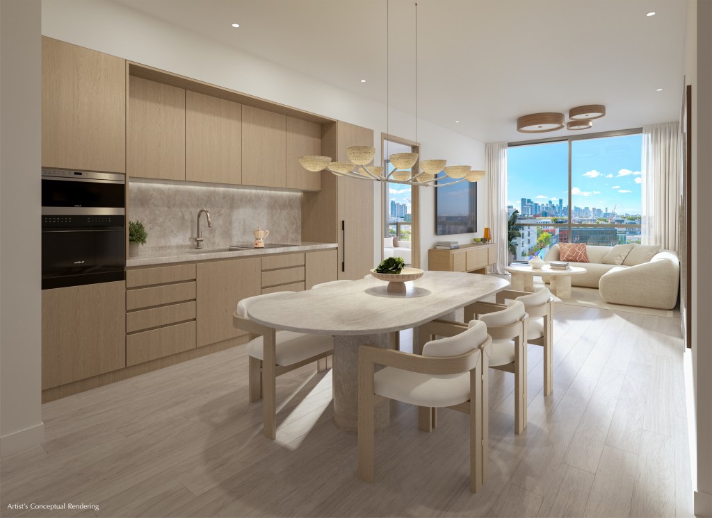 Rendering of the kitchen area at Frida Kahlo Residences, a 244-unit condo project in Miami's Arts District.