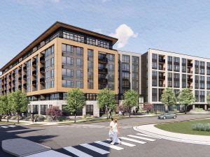 Exterior rendering of NOVEL Arlington, a 530-unit multifamily development in Arlington, Va.