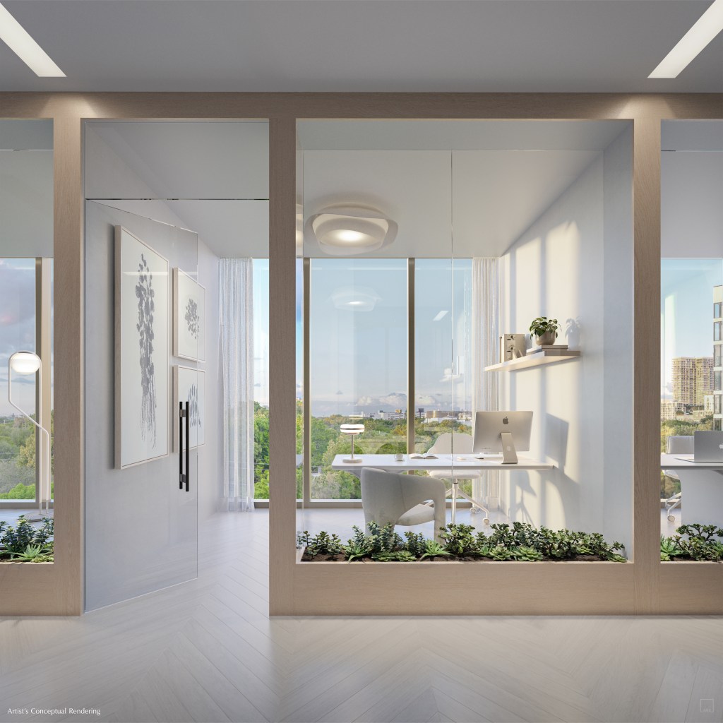 Rendering of the office area at Frida Kahlo Residences, a 244-unit condo project in Miami.