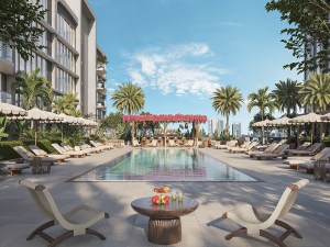 Rendering of the pool area at Frida Kahlo Residences, a 244-unit condo project in Miami's Wynwood Arts District.