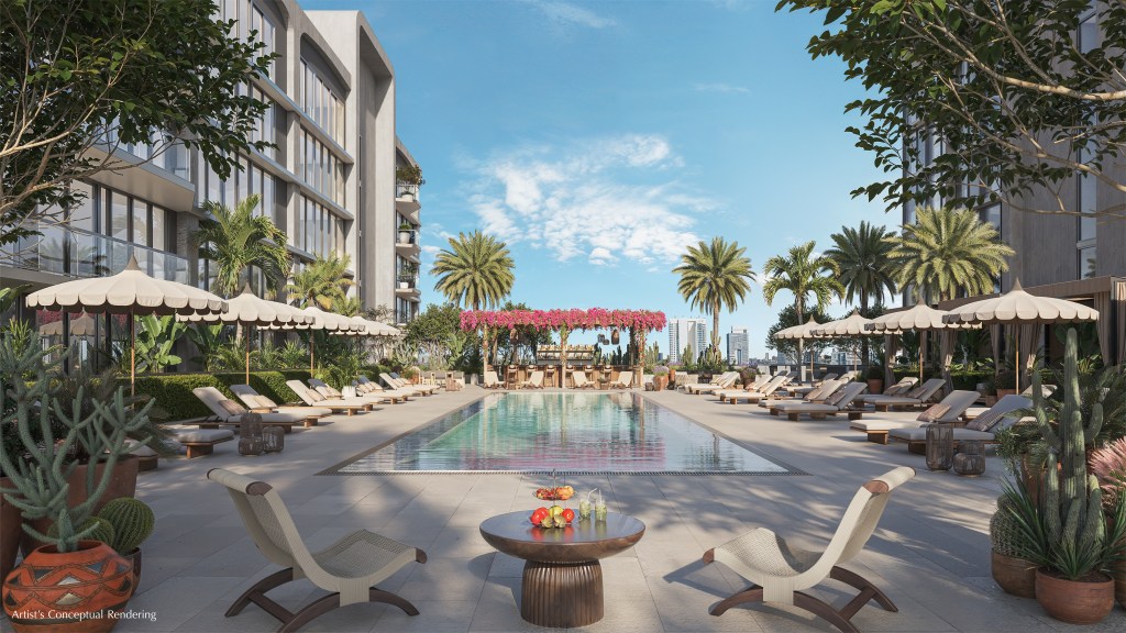 Rendering of the pool area at Frida Kahlo Residences, a 244-unit condo project in Miami's Wynwood Arts District.