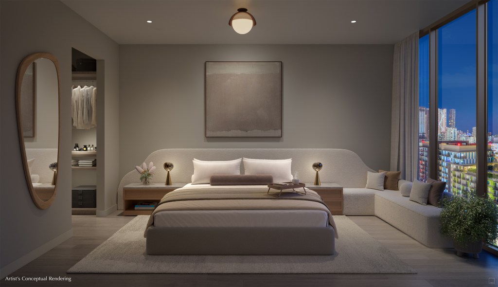 Rendering of the primary bedroom at Frida Kahlo Residences, a 244-unit condo project in Miami's Wynwood Arts District.