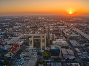 Aerial View of Stockton, California during Sunrise