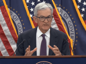 A photo of Federal Reserve Chair Jerome Powell speaks at the January 28th press conference following the announcement