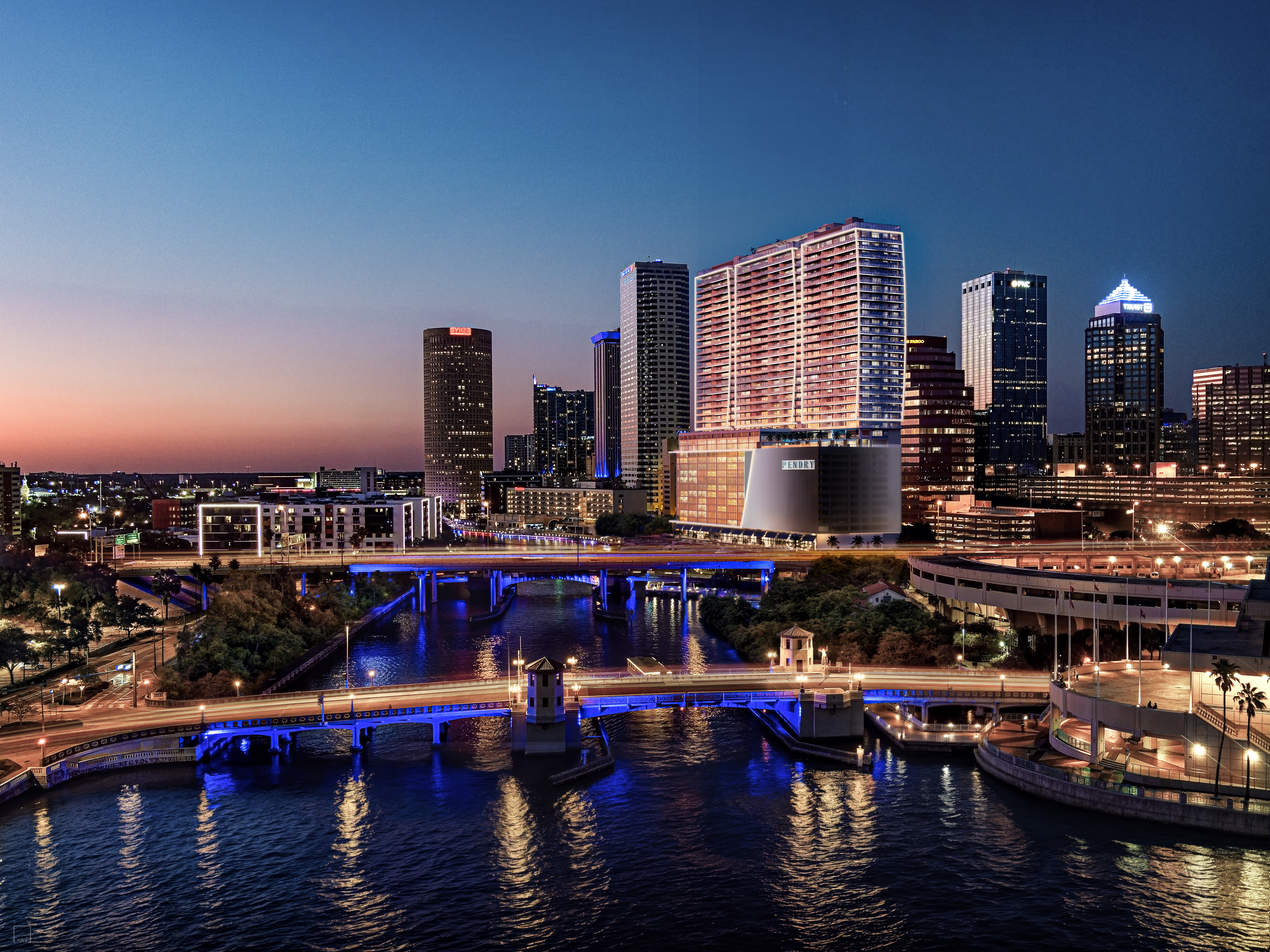 The Pendry Residences bridge at night