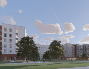 Rendering of North Building part of the URI student housing project