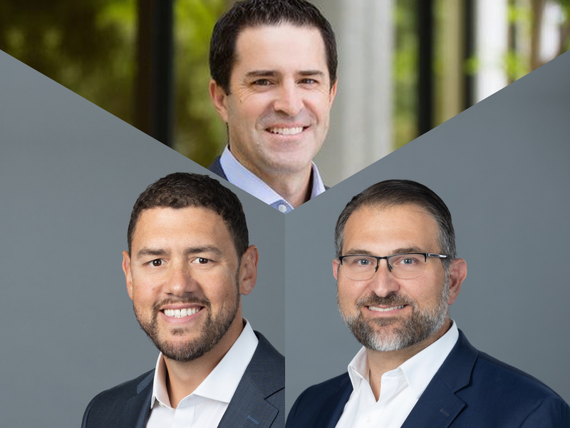 Headshots of Aaron Greeno (bottom left), Kev Zorian (bottom right), and Jason Amoroso (top).