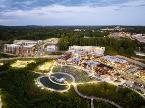 An aerial rendering of the 95-acre Cumming City City Center.