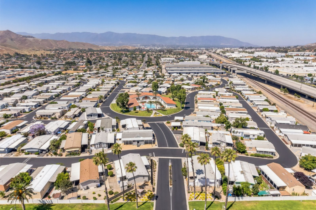 Aerial view of Mission Village MHC in Riverside, Calif. 