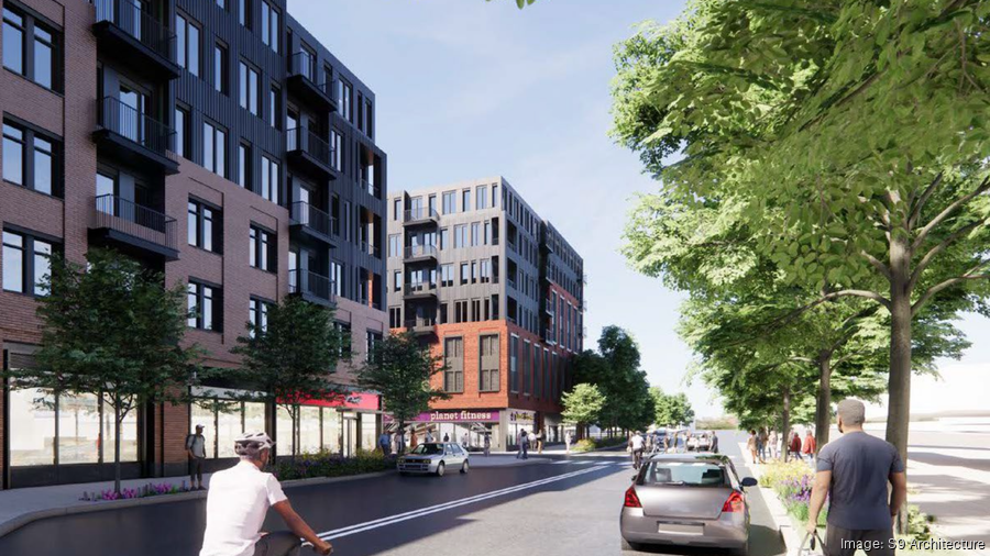 rendering of streets, people biking