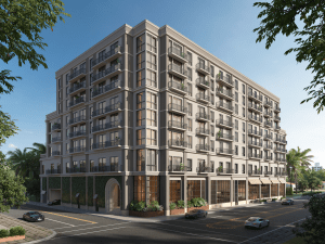 Rendering of Seventeen Gables, an eight-story, 117-unit condominium in Miami, Fla.