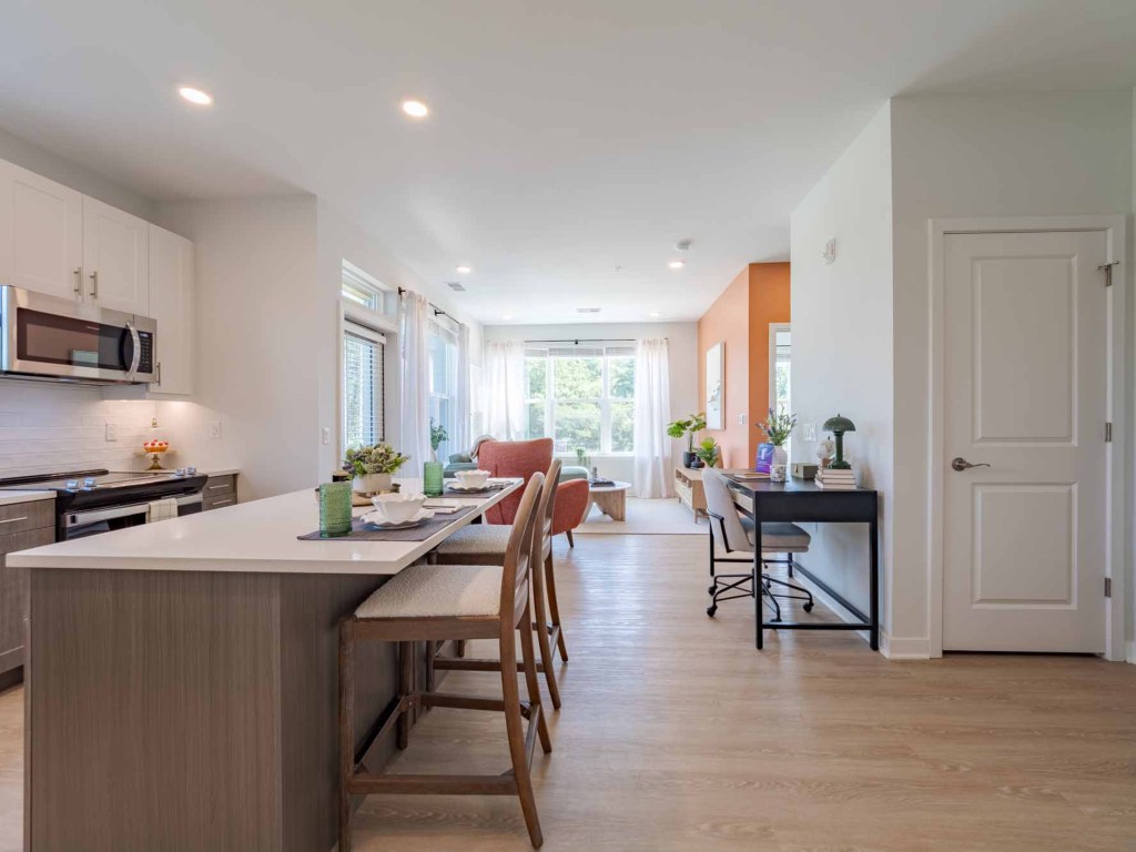 elegant and bright kitchen within The Crossings redevelopment in New Jersey