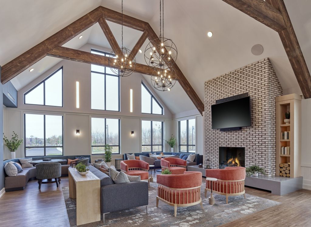 elegant and modern lounge within The Crossings redevelopment in New Jersey