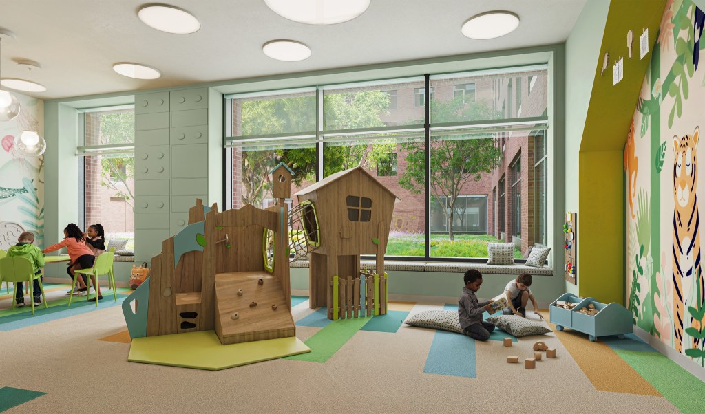 rendering of kid's playroom within the Willets Point redevelopment in Queens
