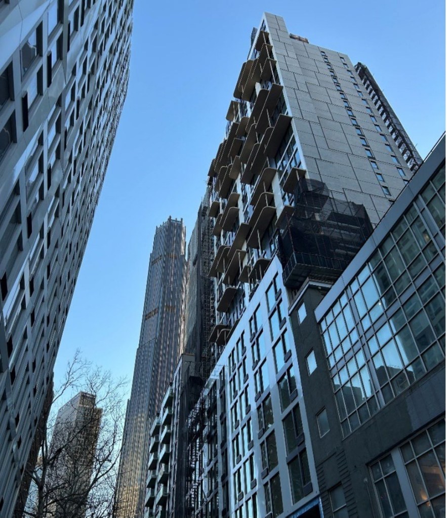 Worm's eye view of 102 Fleet, a 30-story luxury community in Brooklyn