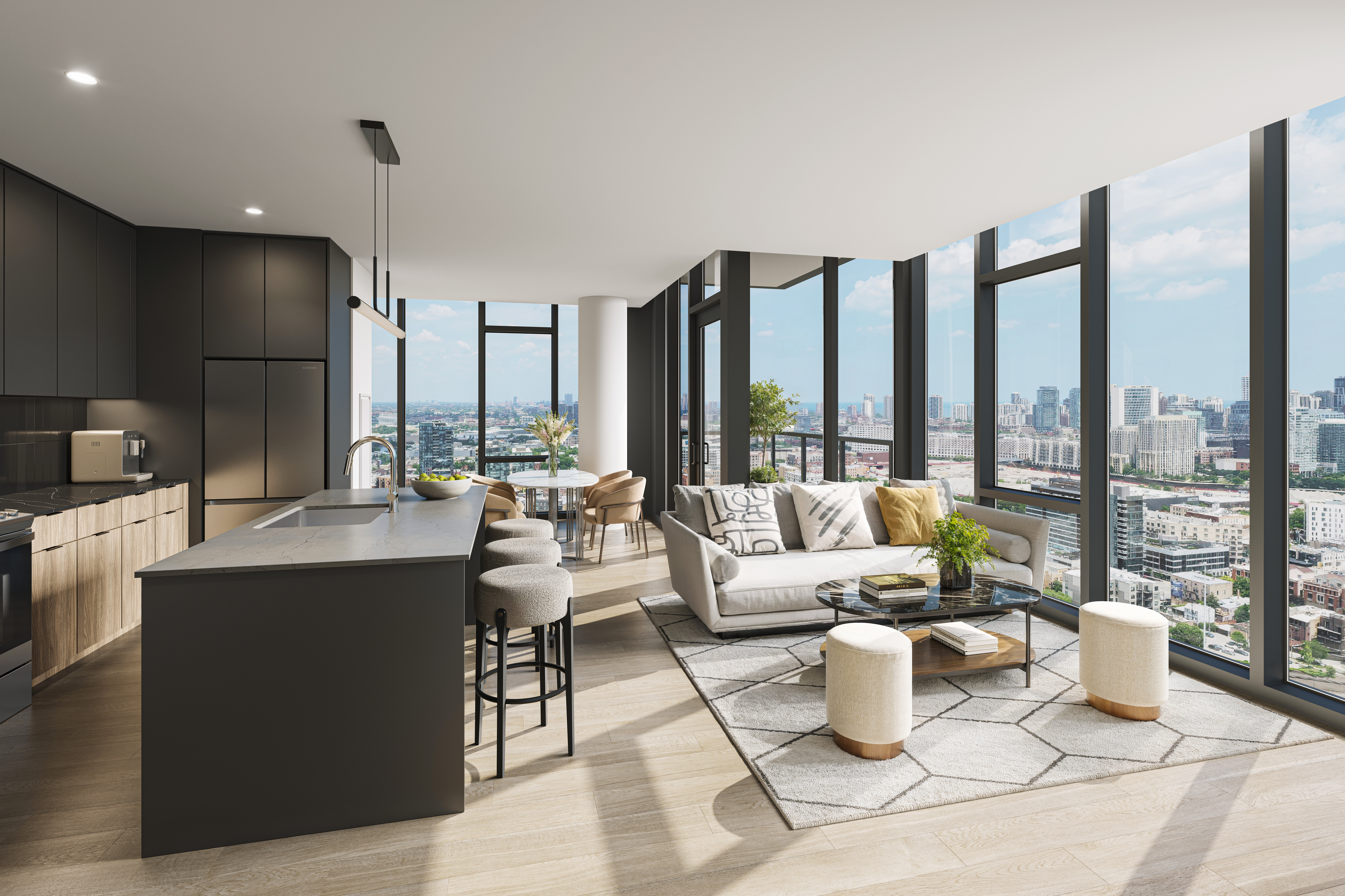 Rendering of an apartment interior at Pearl Fulton Market.
