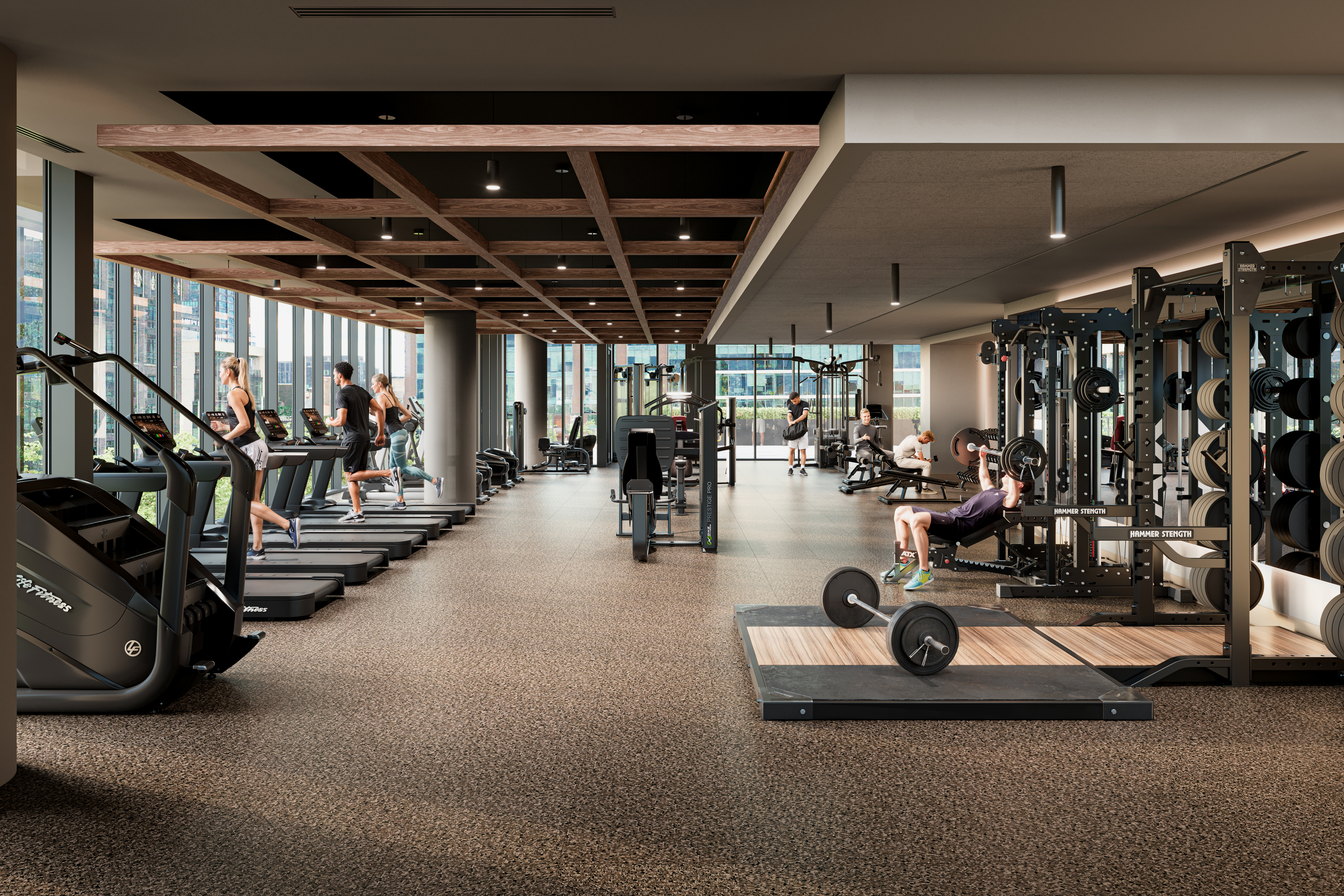 Rendering of the fitness center at Pearl Fulton Market.