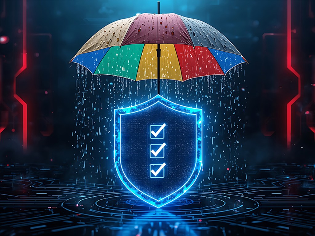 Cybersecurity insurance protection shield umbrella safety digital security concept