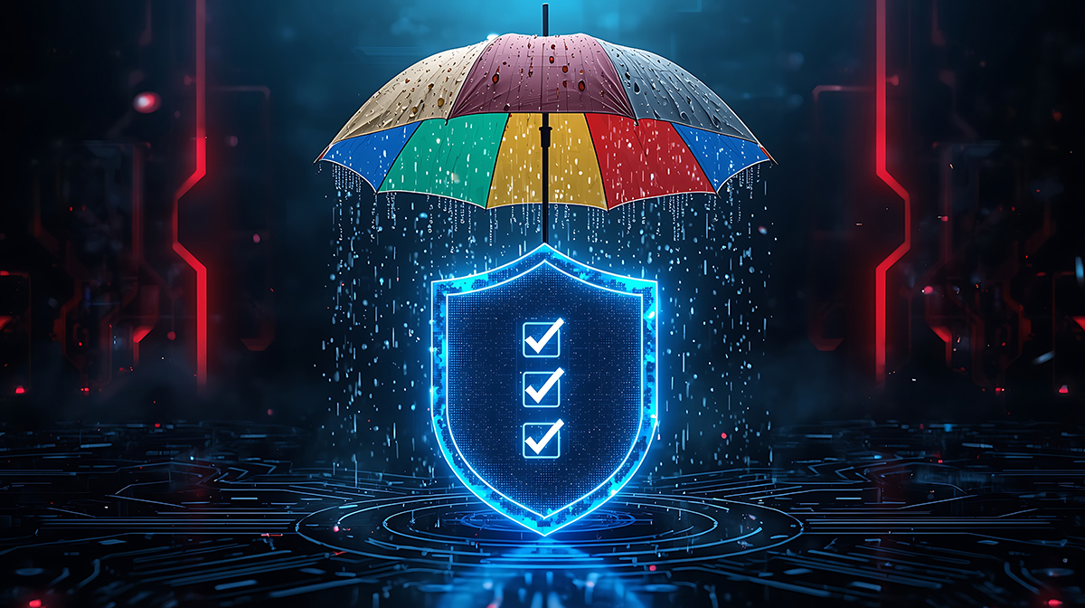 Cybersecurity insurance protection shield umbrella safety digital security concept