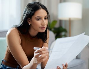 Woman reading a contract