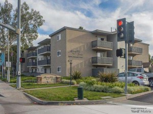 Exterior shot depicting one of the buildings that make up The Hendrix Apartments, a senior housing community in Escondido, Calif.