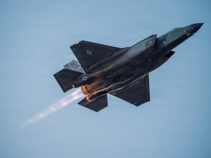 A photo of an Air Force F-25A Lightning II in support of Operation Epic Fury.