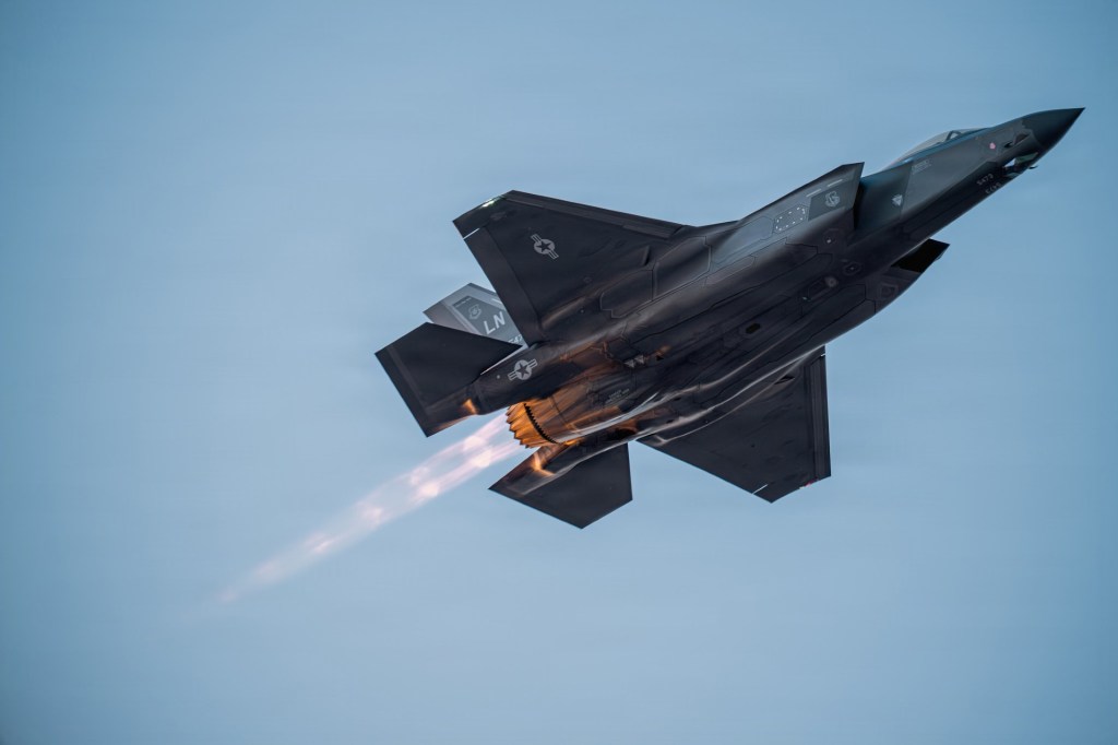 A photo of an Air Force F-25A Lightning II in support of Operation Epic Fury. 
