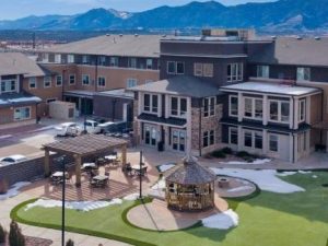 Exterior shot of Jackson Creek Senior, a 132-unit, luxury senior community in Monument, Colo.