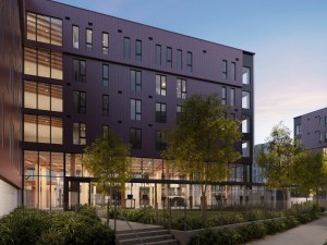 Exterior rendering of Juniper, a student housing project in Fayetteville, Ark.