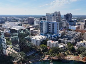 Orlando Skyline At Orlando In Florida United States. Downtown Cityscape. Corporate Buildings Background. Orlando At Florida United States. High Rise Buildings. Business District.