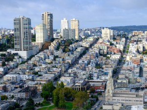 13 OCT 2025 - San Francisco, USA - A view from above of the streets and city of San Francisco