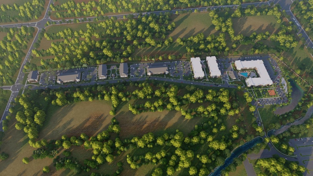 An aerial rendering of Skyview at Aria in Monroe, N.C.