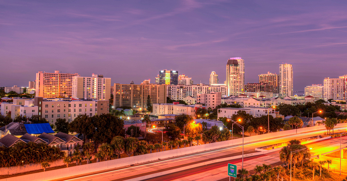 Beautiful aerial city view. St Pete is a famous Florida attraction for tourists.