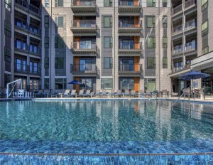 A view of the exterior pool area at The Lofts at Front Street in Norfolk, Va.