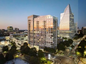 Exterior shot of The Tower on Piedmont, an Atlanta community.