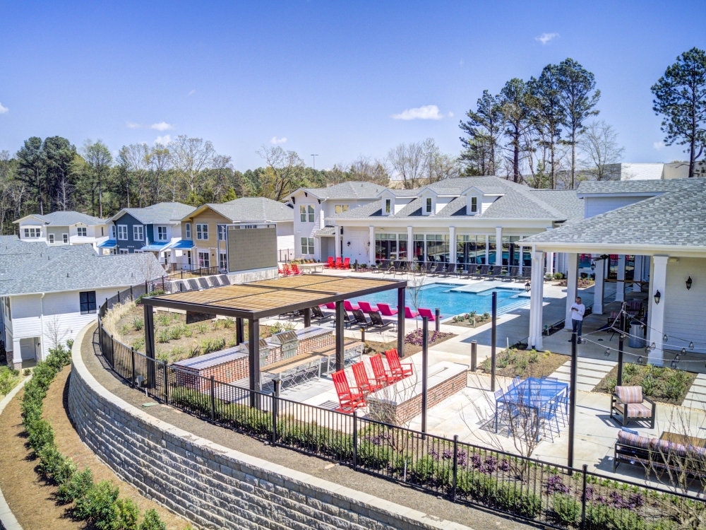 Exterior shot of U Club Townhomes at Oxford, a student housing project in Oxford, Miss.