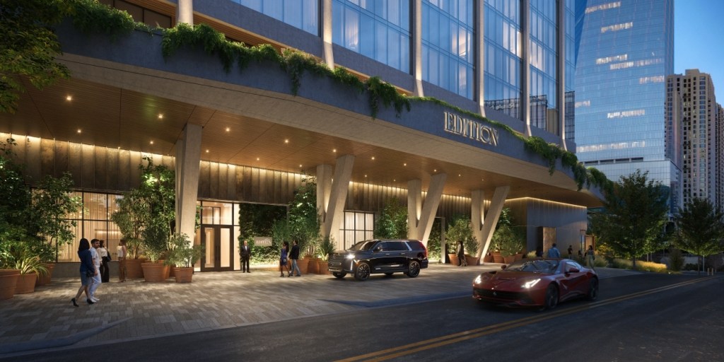 well-lit entrance to Nashville Edition residences
