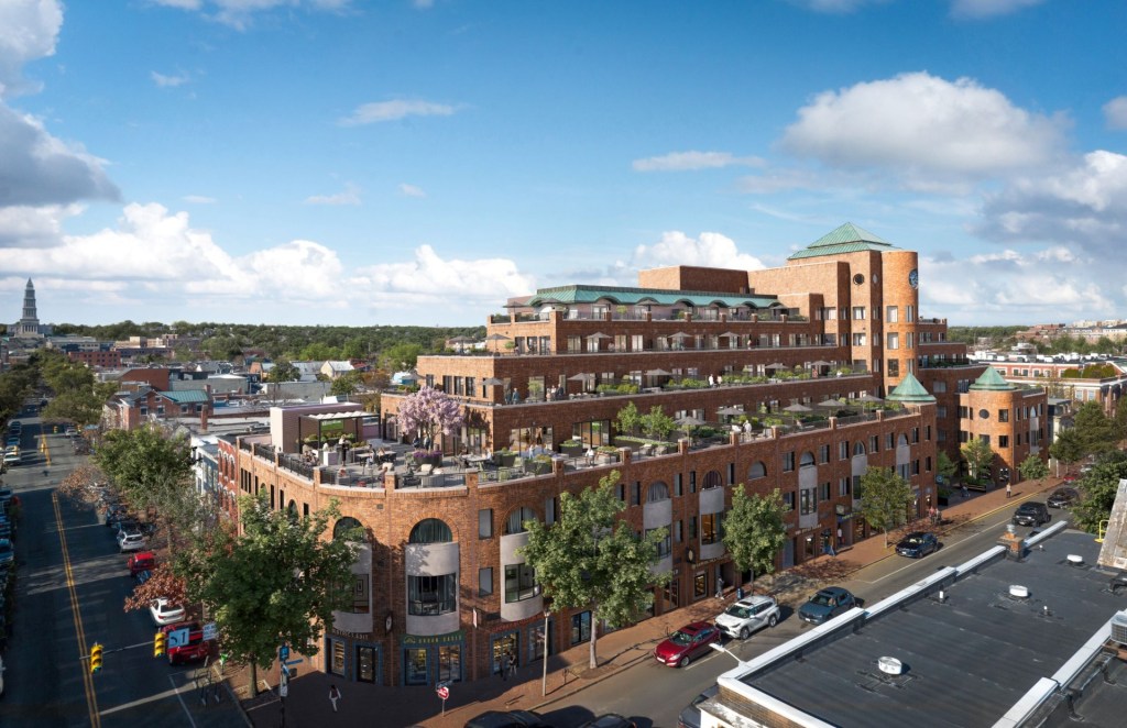 A photo of CityHouse Old Town, an office-to-residential project in the Old Town section of Alexandria, Va., that features 199 luxury residential units and 17,000 square feet of ground-floor retail.