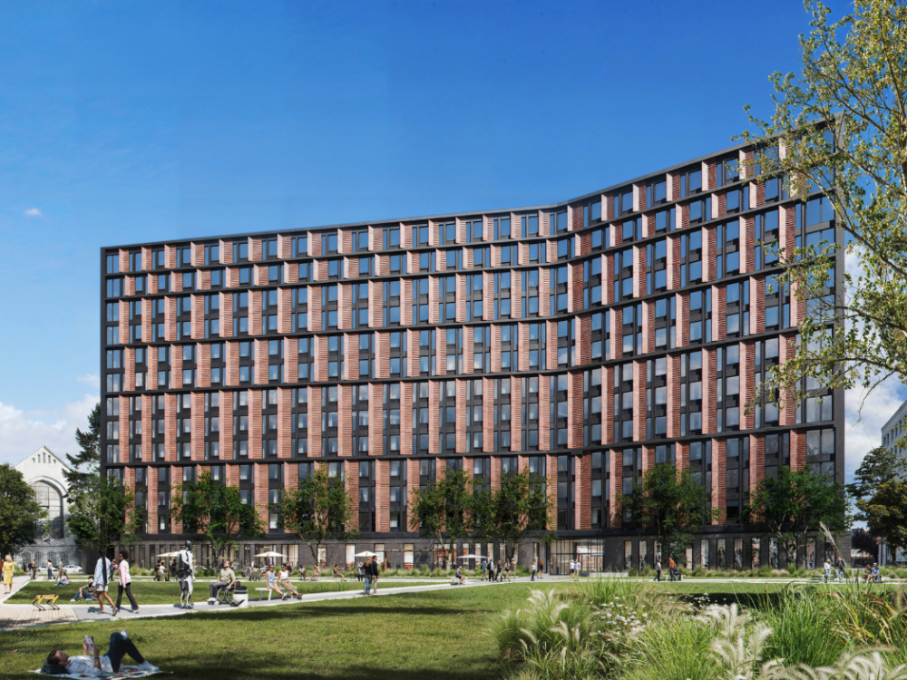 Exterior rendering of Founders House, a multifamily project in Detroit.