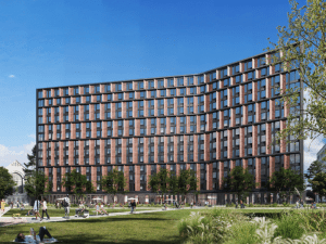 Exterior rendering of Founders House, a multifamily project in Detroit.