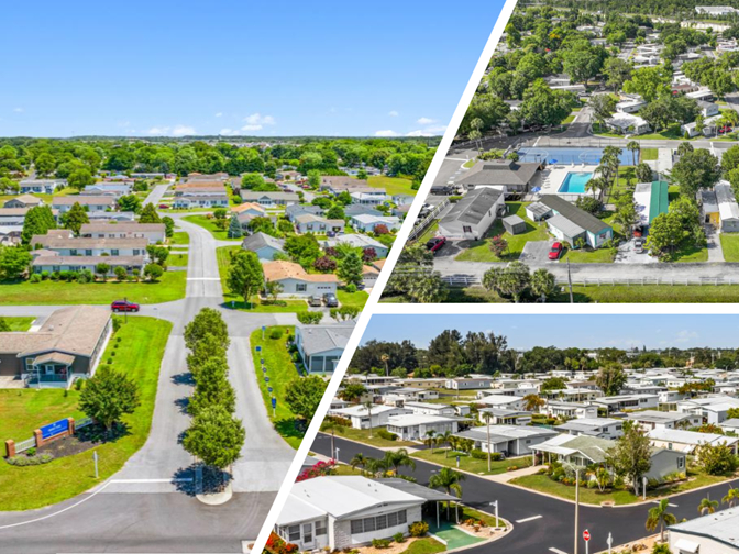 Drone shot featuring several manufactured housing communities.